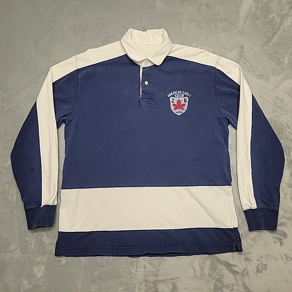 Vintage American Eagle Rugby Shirt Mens M Blue Vintage Tacoma Long Sleeve Polo